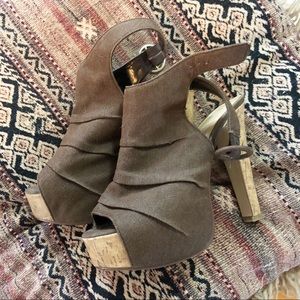 SHI Faux Linen and Cork High Heels